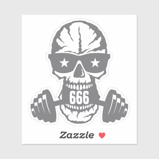 Sticker haltere musculation tete de mort bodybuilding (Feuille)