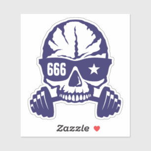 Sticker haltere tete de mort 666 musculation 5 bodybuildin