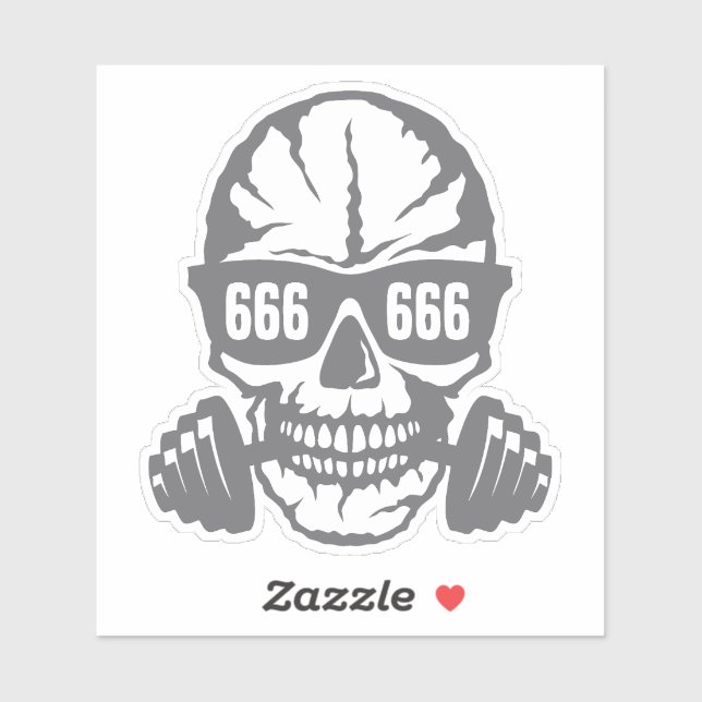 Sticker haltere tete de mort 666 musculation bodybuilding  (Feuille)