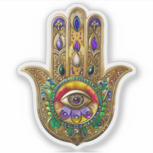Sticker Hamsa Améthyste Rubis Troisième Œil Peint en Or
