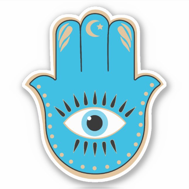 Sticker Hamsa main Grec mal Oeil bleu (Devant)
