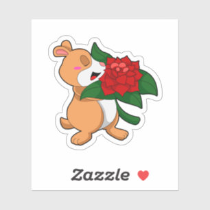 Sticker Hamster avec Rose à fleurs