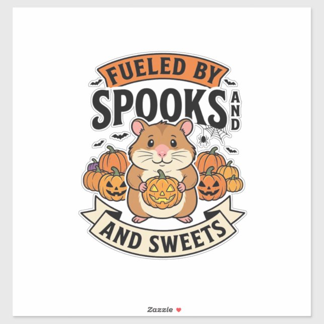 Sticker Hamster d'Halloween alimenté par les fantômes drôl (Feuille)