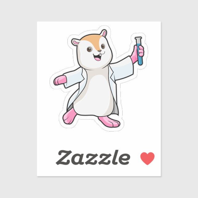 Sticker Hamster en tant que scientifique avec tube d'essai (Feuille)