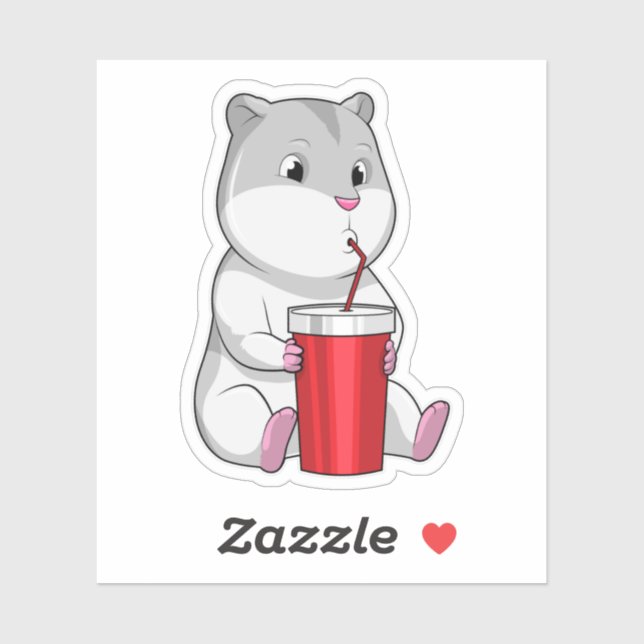 Sticker Hamster with Mug & Drinking straw (Feuille)