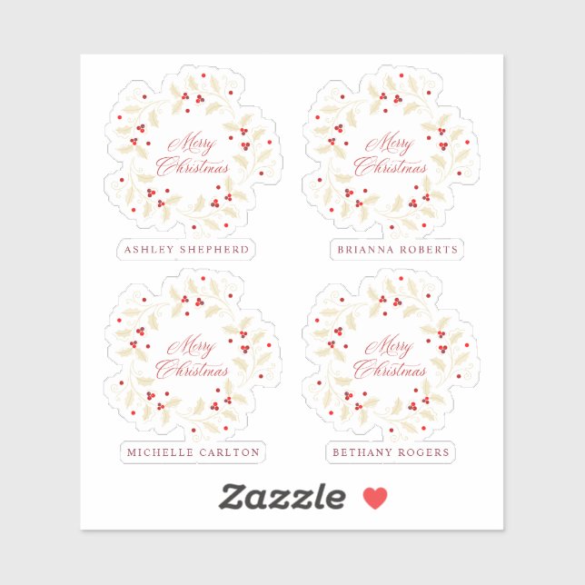 Sticker Handwritten Merry Christmas Holly Branches Wreath (Feuille)