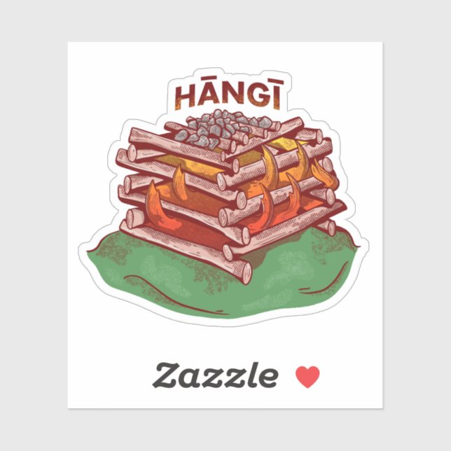 Sticker Hangi Maori Cuisine Nourriture Kai (Feuille)