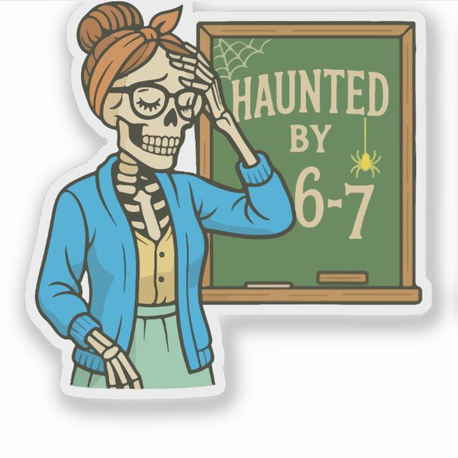 Sticker Hanté par un squelette drôle d'Halloween d'un prof (Devant)