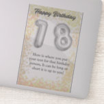 Sticker "Happy 18th Birthday"<br><div class="desc">Célébrez le Big 18 avec notre Sticker 'Happy 18th Birthday' Vibrant! Marquez cette étape majeure avec flair ! Notre autocollant coloré et personnalisable "Happy 18th Birthday" est l'ajout parfait à toute bac d'anniversaire de 18 ans. Rédigé avec joie et conçu pour le plaisir, cet autocollant capture l'essence de faire dix-huit...</div>