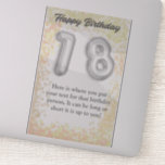 Sticker "Happy 18th Birthday"<br><div class="desc">Célébrez le Big 18 avec notre Sticker 'Happy 18th Birthday' Vibrant! Marquez cette étape majeure avec flair ! Notre autocollant coloré et personnalisable "Happy 18th Birthday" est l'ajout parfait à toute bac d'anniversaire de 18 ans. Rédigé avec joie et conçu pour le plaisir, cet autocollant capture l'essence de faire dix-huit...</div>