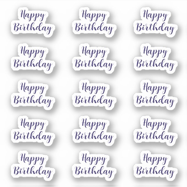 Sticker Happy Birthday Custom Text Age Navy Blue Simple (Devant)