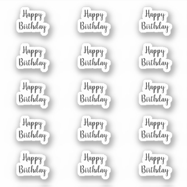 Sticker Happy Birthday Custom Text Color Black White Cool (Devant)