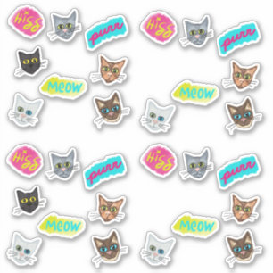 Sticker Happy Cat Heads Redux - Avec texte