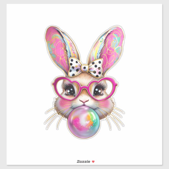 Sticker Happy Easter Bunny Coquette Bow Brushstroke Easter (Feuille)