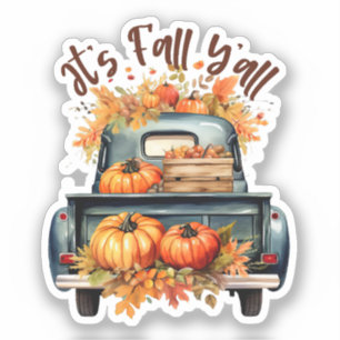 Sticker Happy Fall Y'all - Camion rustique avec Citrouille