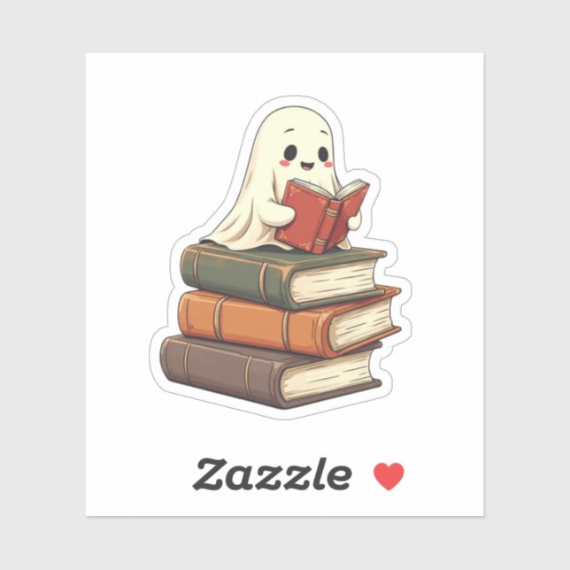 Sticker Happy Ghost Reader - Funny Bookworm (Feuille)