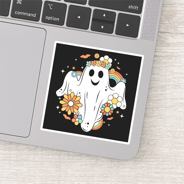 Sticker Happy Ghost Retro Hippie Vibe (Détail)