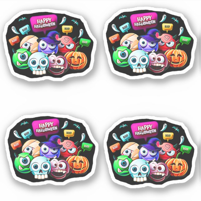 Sticker Happy Halloween Boo, 3D Caractères Set de 4 (Devant)