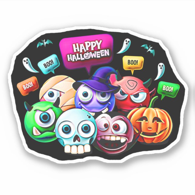 Sticker Happy Halloween Boo, jeu de caractères 3D (Devant)