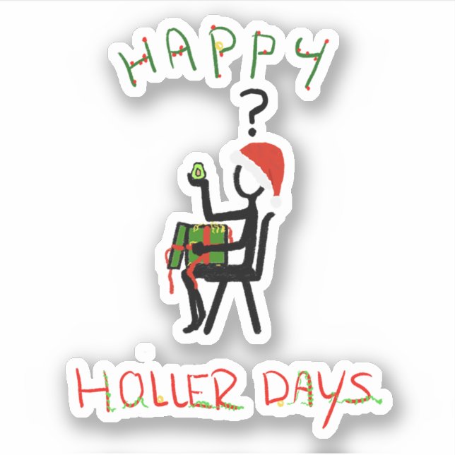 Sticker Happy Hollerdays 6 - avocado cadeau de Noël. (Devant)