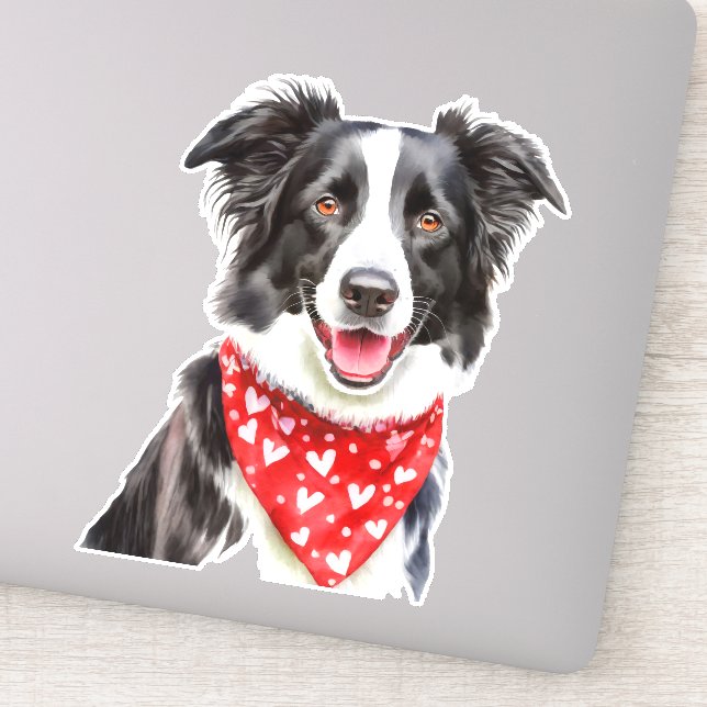 Sticker Happy mignon frontière Collie avec le coeur rouge  (Détail)