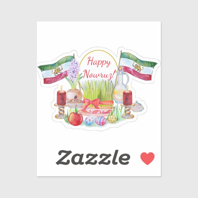 Sticker Happy Norooz Haft Sin with Lion and Sun Flags (Feuille)