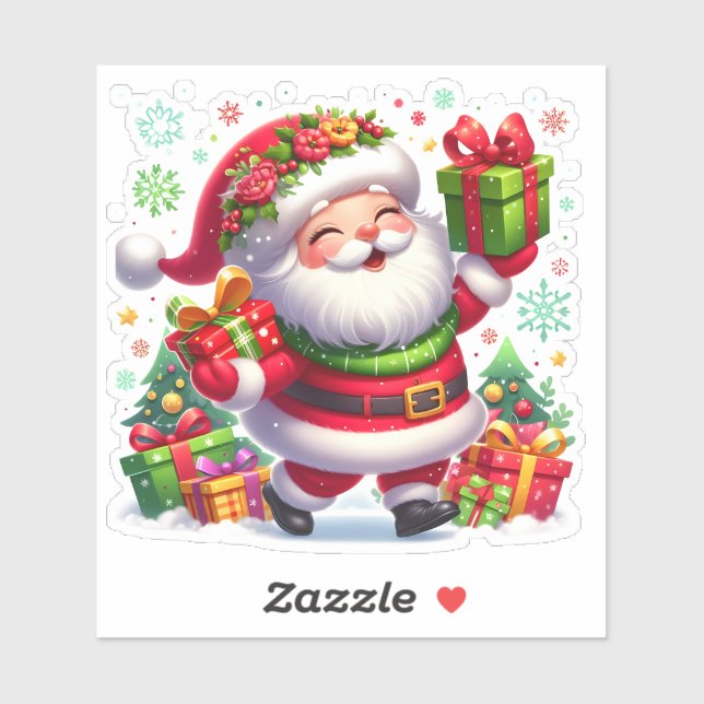 Sticker Happy Santa Celebrates With Colorful Gifts (Feuille)
