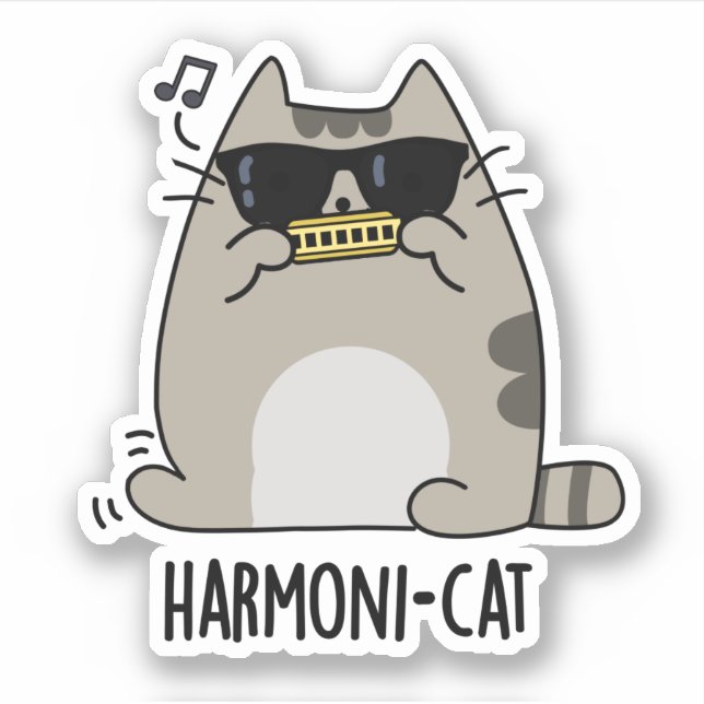 Sticker Hari-cat Funny Harmonica Cat Pun (Devant)