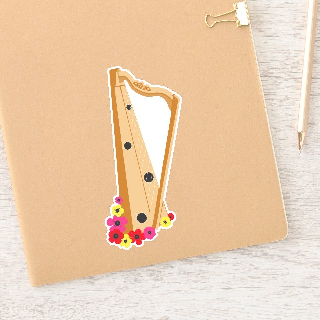 Sticker Harpe Aux Fleurs, Joli Harpiste (Carnet)