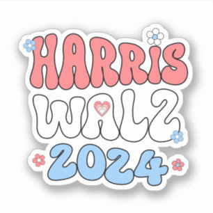 Sticker Harris Walz 2024 Retro Hippie Style