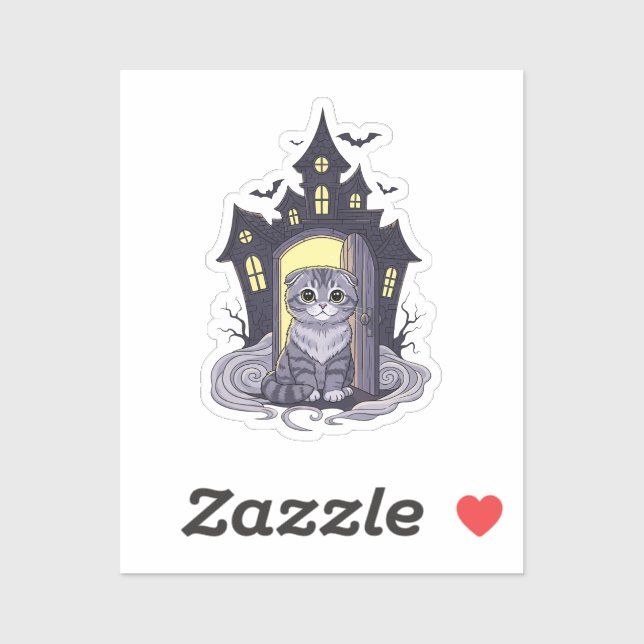Sticker Hauned Fold House - Scottish Fold Cat Halloween (Feuille)