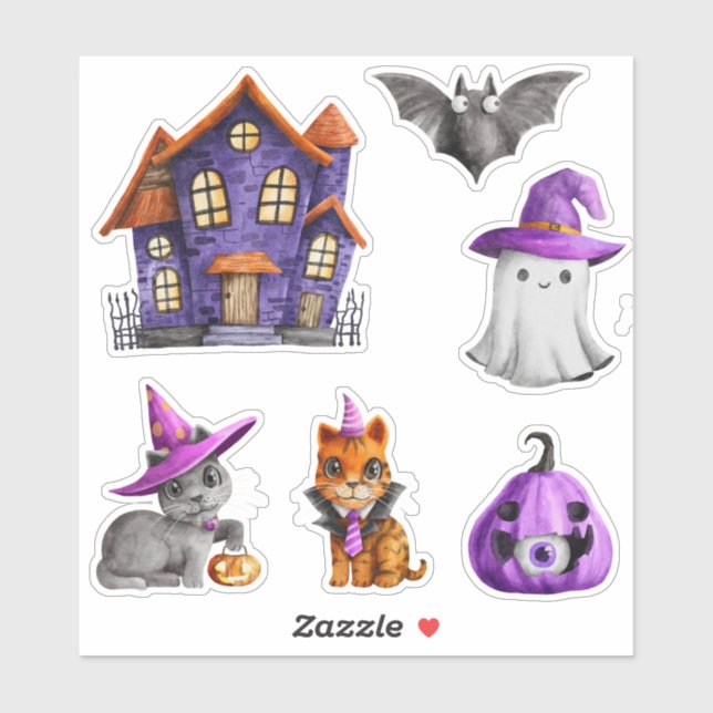 Sticker Haunted Halloween ville violet Citrouille (Feuille)