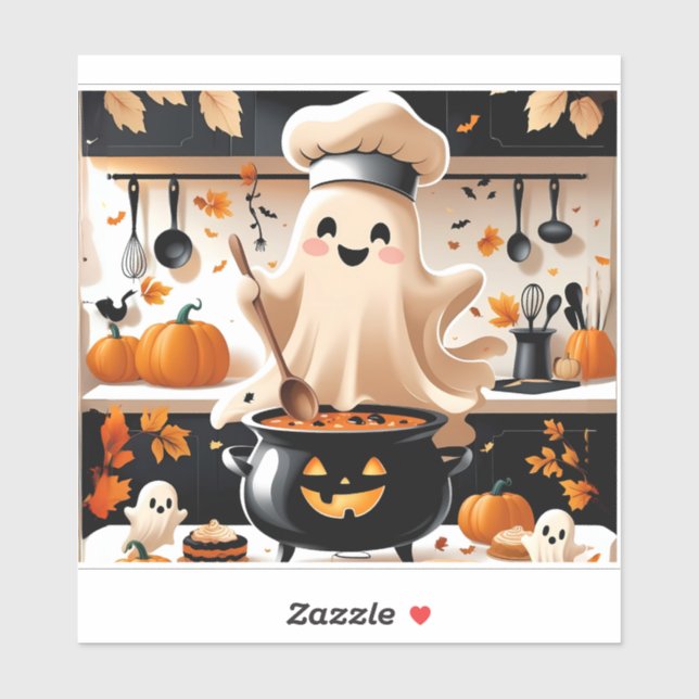 Sticker Haunted & Hungry - Kawaii Ghost Chef dans la Kitch (Feuille)