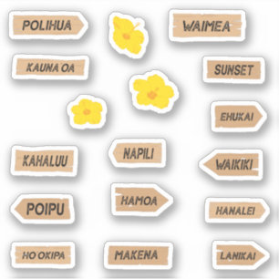 Sticker Hawaii Beach Name et Hibiscus Flowers