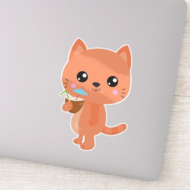 Sticker Hawaii Cat, Cute Cat, Orange Cat, Cocktail, Luau (Détail)