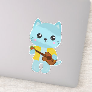 Sticker Hawaii Chat, Cute Chat, Blue Chat, Guitare, Luau