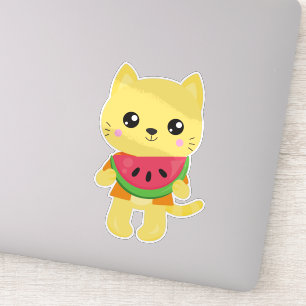 Sticker Hawaii Chat, Cute Chat, Chat Jaune, Watermelon, Lu