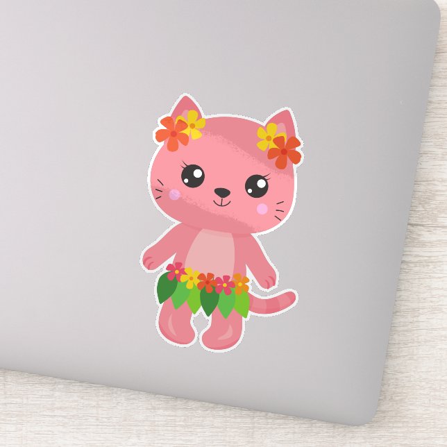 Sticker Hawaii Chat, Cute Chat, Chat Rose, Fleurs, Luau (Détail)