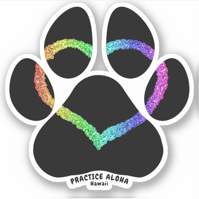 Sticker Hawaii Practice Aloha - Puppy Love Rainbow (Devant)