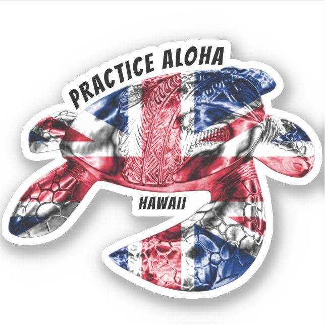 Sticker Hawaii Practice Aloha - Tribal Honu HIFlag (Devant)