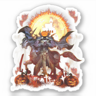 Sticker Headless Horseman Happy Halloween Pumpkin