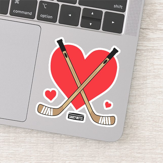 Sticker Heart Love Hockey Girls Hockey Sticks and Puck (Détail)