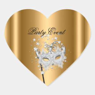 Sticker Heart MASK Gold Silver Party