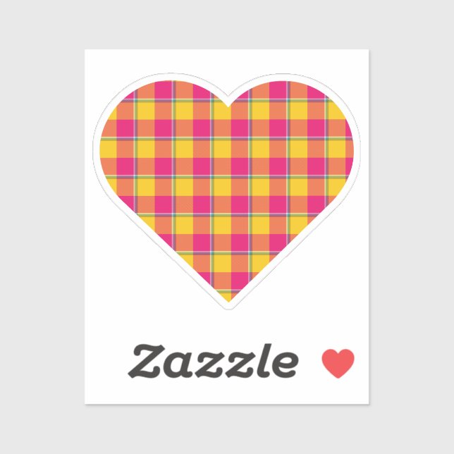 Sticker Heart Shaped Plaid Yellow Pink (Feuille)