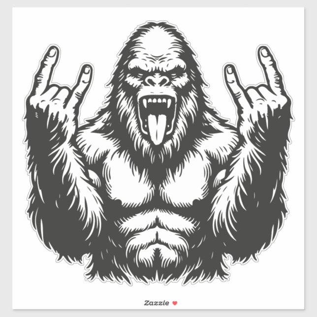 Sticker Heavy Metal Headbanger Sasquatch Rock On (Feuille)