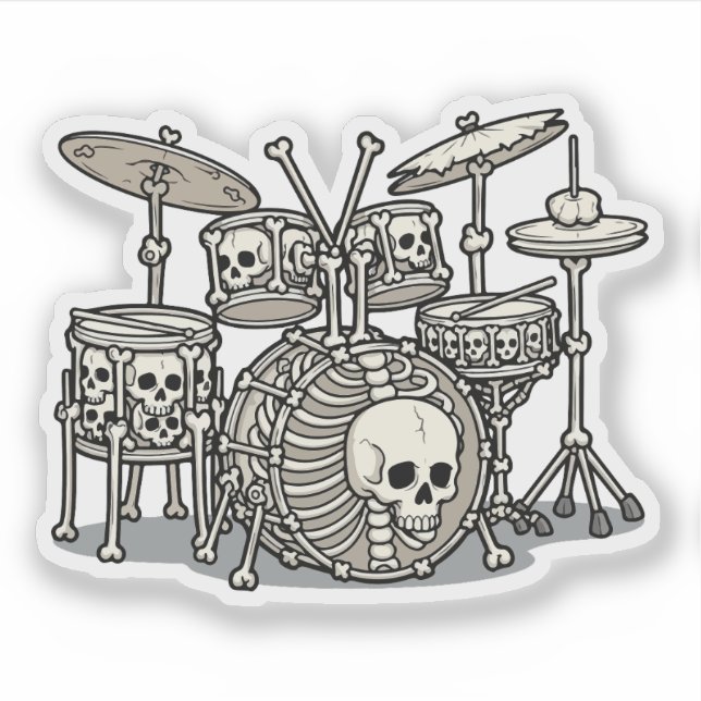 Sticker Heavy Metal Skeleton Drum Kit (Devant)