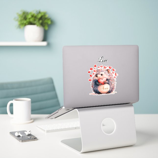 Sticker Hedgehog Valentine (Ordinateur portable sur le bureau)