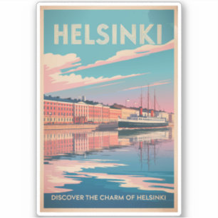 Sticker Helsinki Finland Front de Mer Voyage Art Vintage