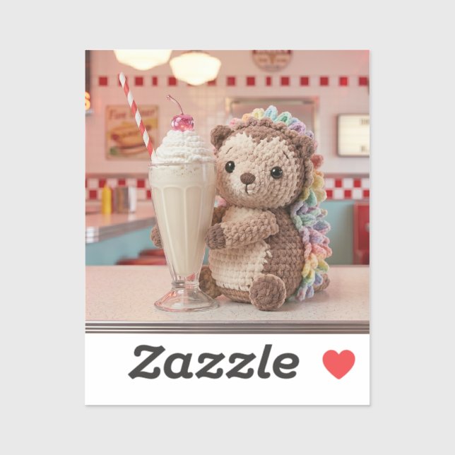 Sticker Hérisson au crochet et milkshake au diner rétro (Feuille)