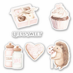 Sticker Hérisson Coeurs Chocolat Rose Pâle Beige